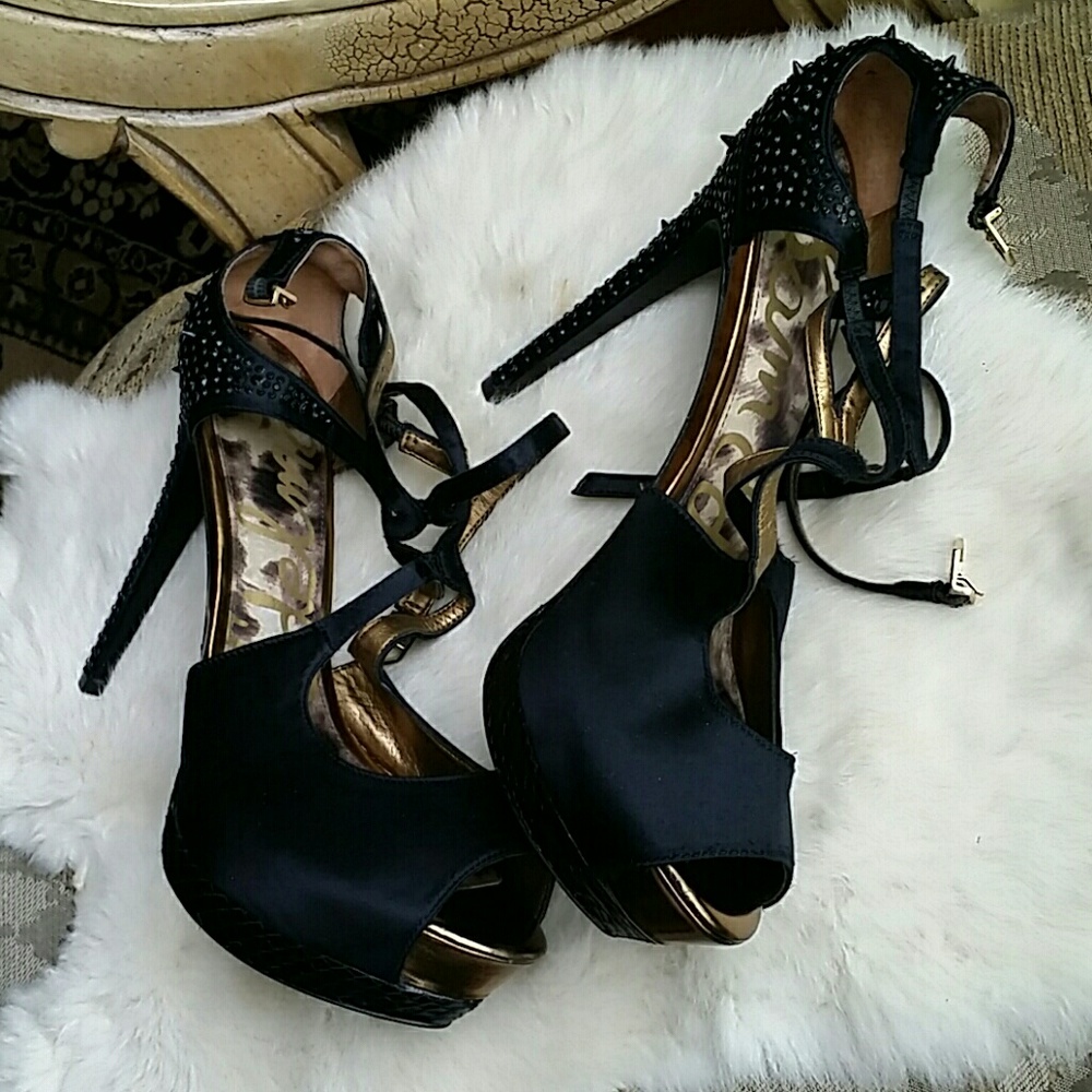 ✔HP🥇Sam Edelman Pryce Black Leather Spiked sandals - Picture 2 of 8